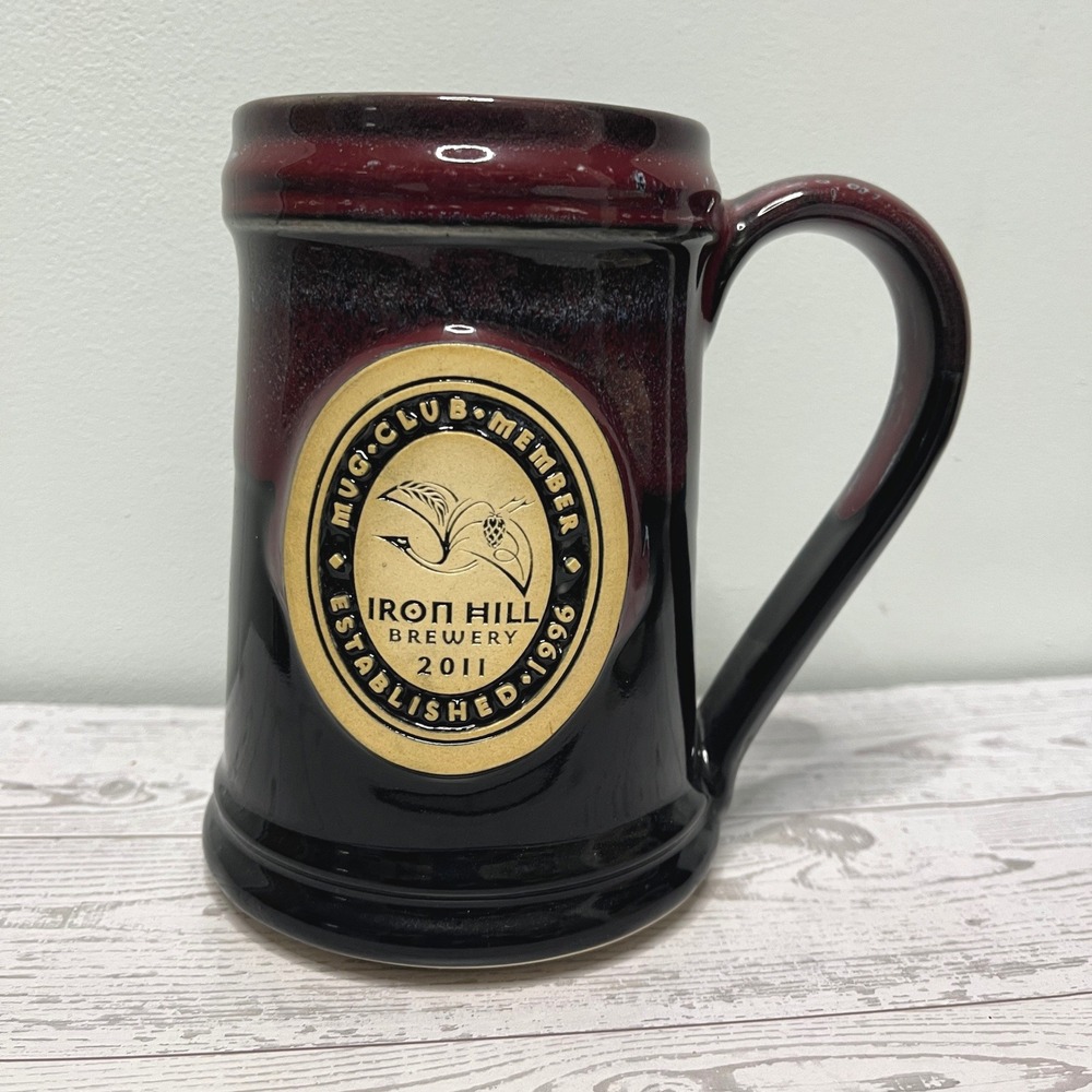Iron Hill Brewery 2011 Club Member Mug Drip Glaze Pottery Stoneware Stein Red‎